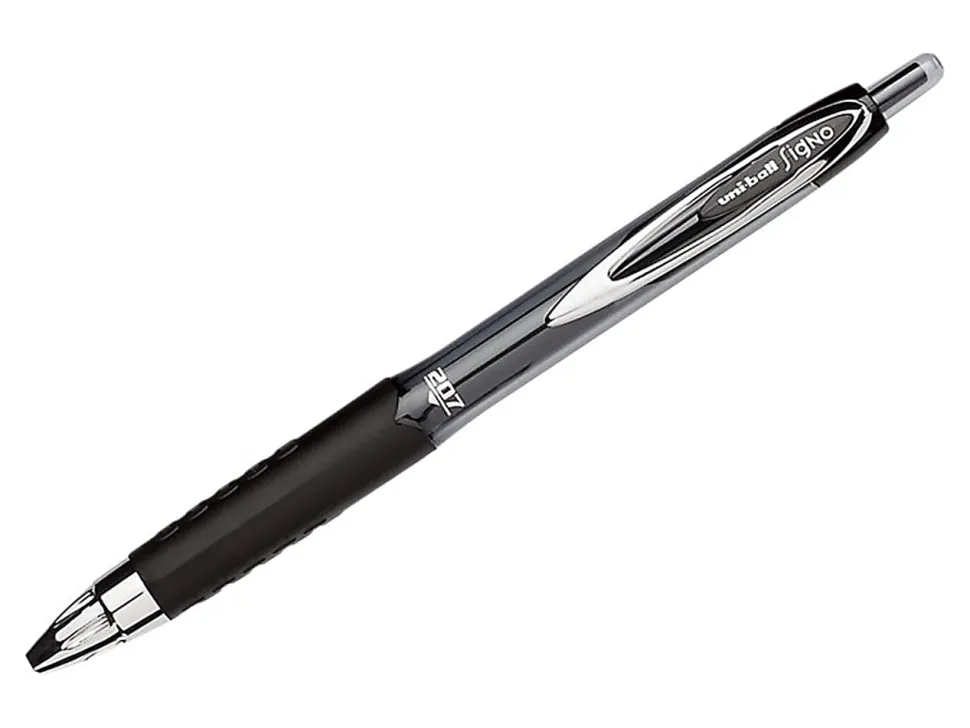 uni-ball® Signo Gel 207™ Retractable Gel Pens, Medium Point, 0.7 mm, Clear Barrel, Black Ink, Pack Of 4 Pens
