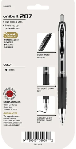 uni-ball® Signo Gel 207™ Retractable Gel Pens, Medium Point, 0.7 mm, Clear Barrel, Black Ink, Pack Of 4 Pens