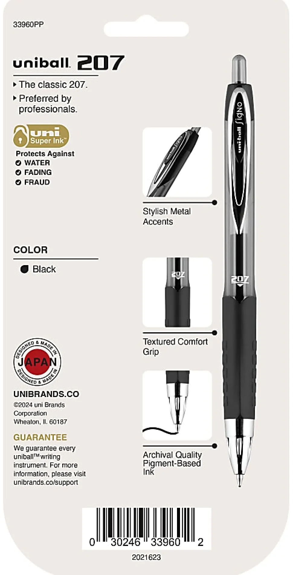 uni-ball® Signo Gel 207™ Retractable Gel Pens, Medium Point, 0.7 mm, Clear Barrel, Black Ink, Pack Of 4 Pens