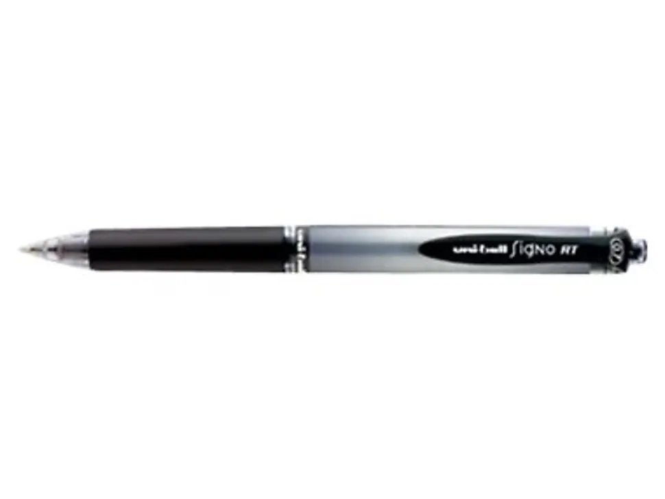 uni-ball® Signo Gel RT™ Retractable Pens, Medium Point, 0.7 mm, Silver Barrel, Black Ink, Pack Of 12 Pens
