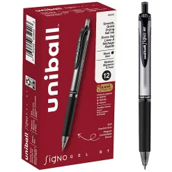 uni-ball® Signo Gel RT™ Retractable Pens, Medium Point, 0.7 mm, Silver Barrel, Black Ink, Pack Of 12 Pens
