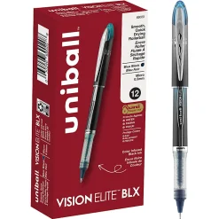 uni-ball® Vision™ Elite™ BLX Infusion Liquid Ink Rollerball Pens, Micro Point, 0.5 mm, Black Barrel, Black/Blue Ink, Pack Of 12