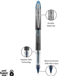 uni-ball® Vision™ Elite™ BLX Infusion Liquid Ink Rollerball Pens, Micro Point, 0.5 mm, Black Barrel, Black/Blue Ink, Pack Of 12