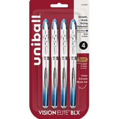 uni-ball® Vision™ Elite™ Liquid Ink Rollerball Pen, Bold Point, 0.8 mm, Silver Barrels, Blue/Black Ink