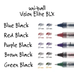 uni-ball® Vision™ Elite™ Liquid Ink Rollerball Pen, Bold Point, 0.8 mm, Silver Barrels, Blue/Black Ink