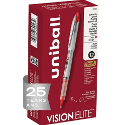 uni-ball® Vision™ Elite™ Liquid Ink Rollerball Pens, Bold Point, 0.8 mm, White Barrel, Red Ink, Pack Of 12