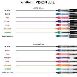 uni-ball® Vision™ Elite™ Liquid Ink Rollerball Pens, Bold Point, 0.8 mm, Black Barrel, Assorted Ink Colors, Pack Of 8