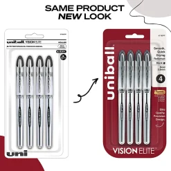 uni-ball® Vision™ Elite™ Liquid Ink Rollerball Pens, Bold Point, 0.8 mm, White Barrel, Black Ink, Pack Of 4