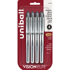 uni-ball® Vision™ Elite™ Liquid Ink Rollerball Pens, Bold Point, 0.8 mm, White Barrel, Black Ink, Pack Of 4