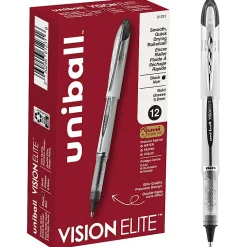 uni-ball® Vision™ Elite™ Liquid Ink Rollerball Pens, Bold Point, 0.8 mm, White Barrel, Black Ink, Pack Of 12