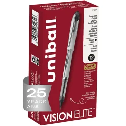 uni-ball® Vision™ Elite™ Liquid Ink Rollerball Pens, Bold Point, 0.8 mm, White Barrel, Black Ink, Pack Of 12