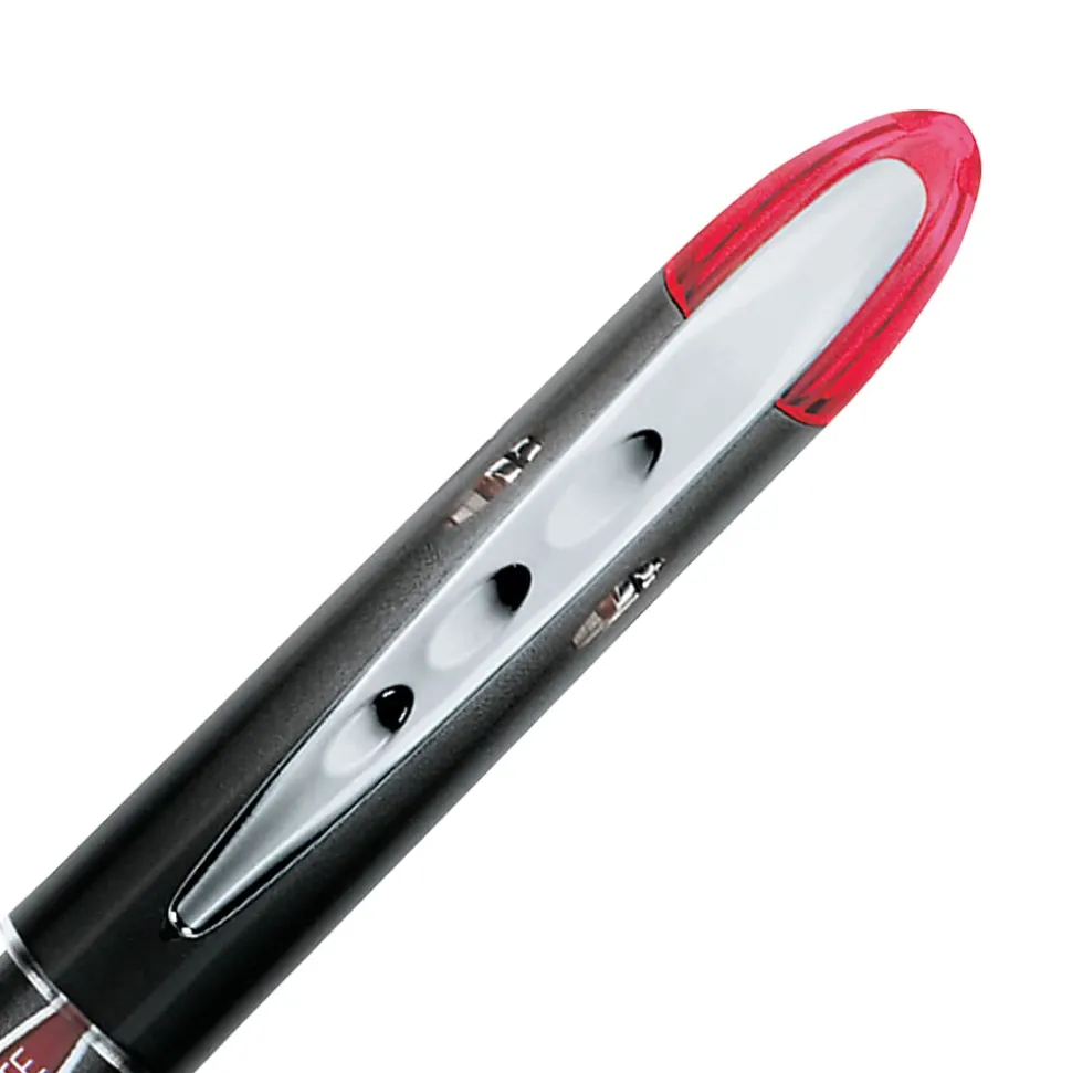 uni-ball® Vision™ Elite™ Liquid Ink Rollerball Pens, Micro Point, 0.5 mm, Black Barrel, Red Ink, Pack Of 12