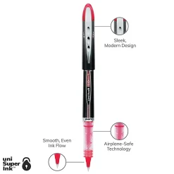 uni-ball® Vision™ Elite™ Liquid Ink Rollerball Pens, Micro Point, 0.5 mm, Black Barrel, Red Ink, Pack Of 12