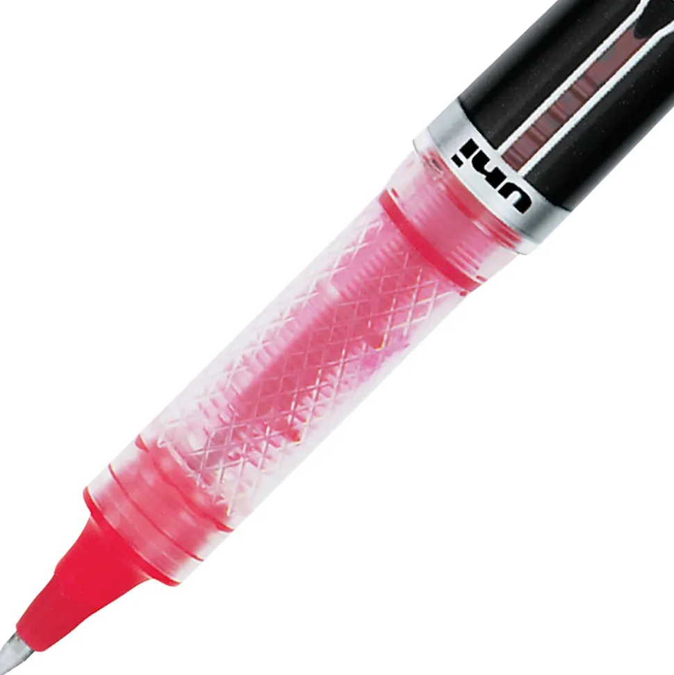 uni-ball® Vision™ Elite™ Liquid Ink Rollerball Pens, Micro Point, 0.5 mm, Black Barrel, Red Ink, Pack Of 12