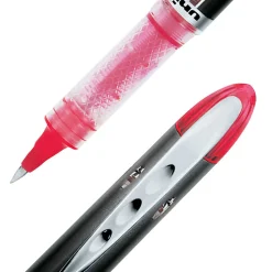 uni-ball® Vision™ Elite™ Liquid Ink Rollerball Pens, Micro Point, 0.5 mm, Black Barrel, Red Ink, Pack Of 12