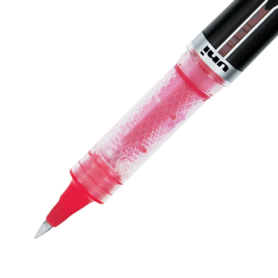 uni-ball® Vision™ Elite™ Liquid Ink Rollerball Pens, Micro Point, 0.5 mm, Black Barrel, Red Ink, Pack Of 12