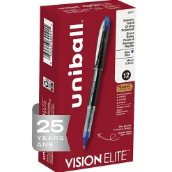 uni-ball® Vision™ Elite™ Rollerball Pens, Ultra-Fine Point, 0.5 mm, Black Barrel, Blue Ink, Pack Of 12 Pens