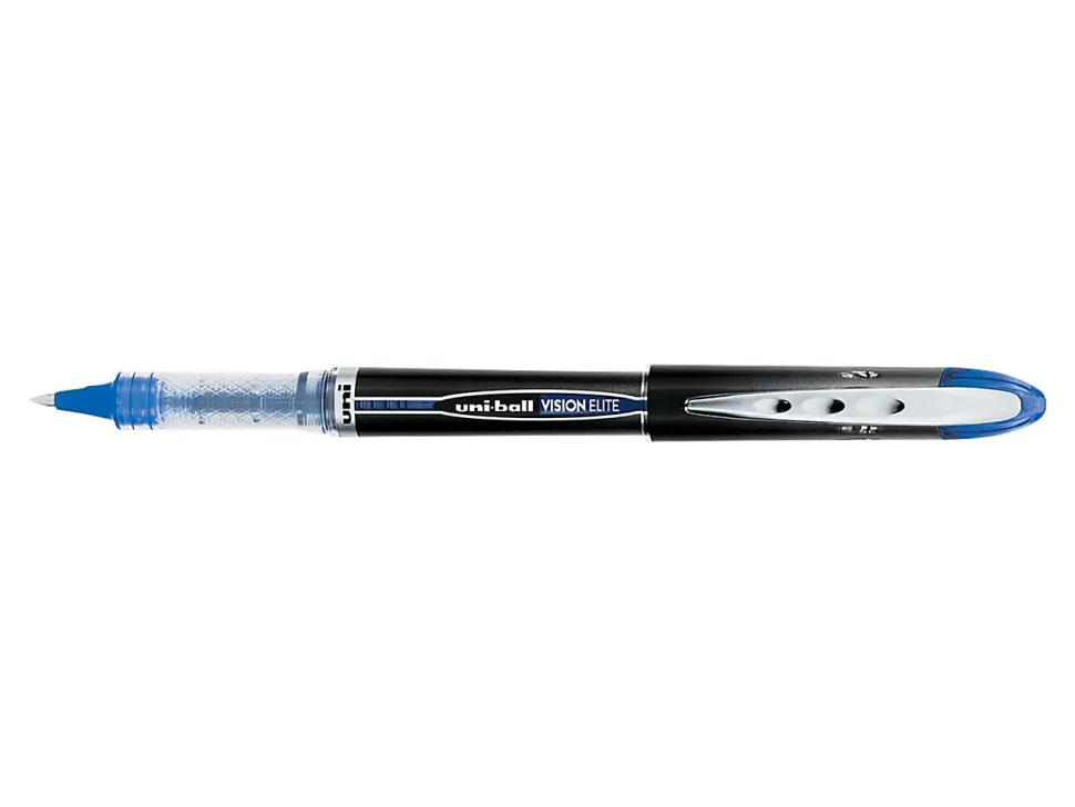 uni-ball® Vision™ Elite™ Rollerball Pens, Ultra-Fine Point, 0.5 mm, Black Barrel, Blue Ink, Pack Of 12 Pens