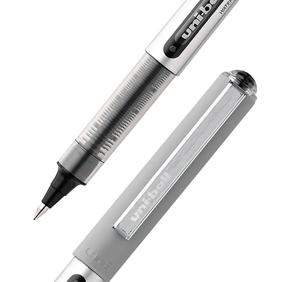 uni-ball® Vision™ Liquid Ink Rollerball Pens, Fine Point, 0.7 mm, Gray Barrel, Blue Ink, Pack Of 5 Pens