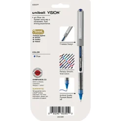 uni-ball® Vision™ Liquid Ink Rollerball Pens, Fine Point, 0.7 mm, Gray Barrel, Blue Ink, Pack Of 5 Pens