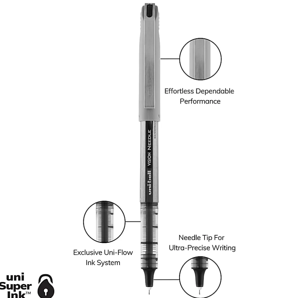 uni-ball® Vision™ Liquid Ink Rollerball Pens, Needle/Fine Point, 0.7 mm, Gray Barrel, Assorted Ink Colors, Pack Of 8 Pens