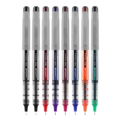 uni-ball® Vision™ Liquid Ink Rollerball Pens, Needle/Fine Point, 0.7 mm, Gray Barrel, Assorted Ink Colors, Pack Of 8 Pens