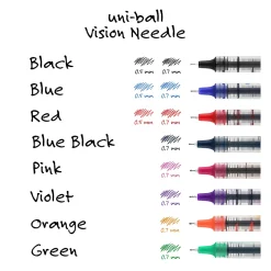 uni-ball® Vision™ Liquid Ink Rollerball Pens, Needle/Fine Point, 0.7 mm, Gray Barrel, Assorted Ink Colors, Pack Of 8 Pens