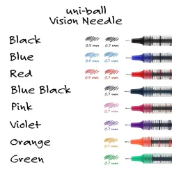 uni-ball® Vision™ Needle Liquid Ink Rollerball Pens, Micro Point, 0.5 mm, Black Barrel, Black Ink, Pack Of 12