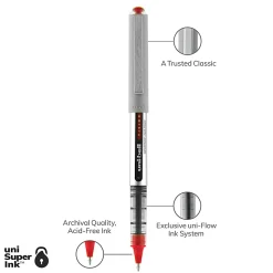 uni-ball® Vision™ Rollerball Pens, Fine Point, 0.7 mm, Gray Barrel, Red Ink, Pack Of 12