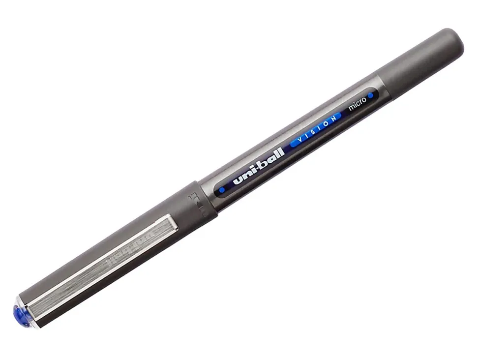 uni-ball® Vision™ Rollerball Pens, Micro Point, 0.5 mm, Black Barrel, Blue Ink, Pack Of 12
