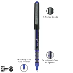uni-ball® Vision™ Rollerball Pens, Micro Point, 0.5 mm, Black Barrel, Blue Ink, Pack Of 12