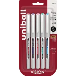 uni-ball® Vision™ Rollerball Pens, Fine Point, 0.7 mm, Assorted Barrels, Assorted Ink Colors, Pack Of 5