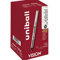 uni-ball® Vision™ Rollerball Pens, Fine Point, 0.7 mm, Gray Barrel, Black Ink, Pack Of 36