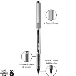 uni-ball® Vision™ Rollerball Pens, Fine Point, 0.7 mm, Gray Barrel, Black Ink, Pack Of 36