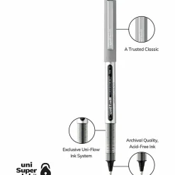 uni-ball® Vision™ Rollerball Pens, Fine Point, 0.7 mm, Gray Barrel, Black Ink, Pack Of 36