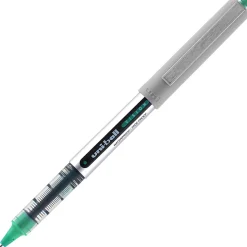 Uni-Ball Vision Rollerball Pens, Pack Of 12, Fine Point, 0.7 mm, Silver Barrel, Green Ink