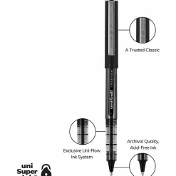 uni-ball® Vision™ Rollerball Pens, Micro Point, 0.5 mm, Black Barrel, Black Ink, Pack Of 12