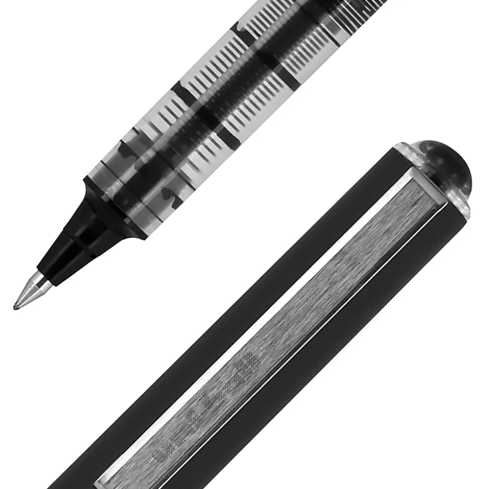 uni-ball® Vision™ Rollerball Pens, Micro Point, 0.5 mm, Black Barrel, Black Ink, Pack Of 12