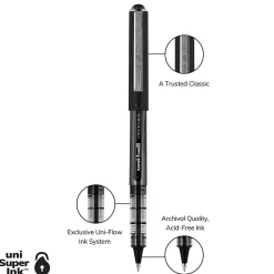 uni-ball® Vision™ Rollerball Pens, Micro Point, 0.5 mm, Black Barrel, Black Ink, Pack Of 12