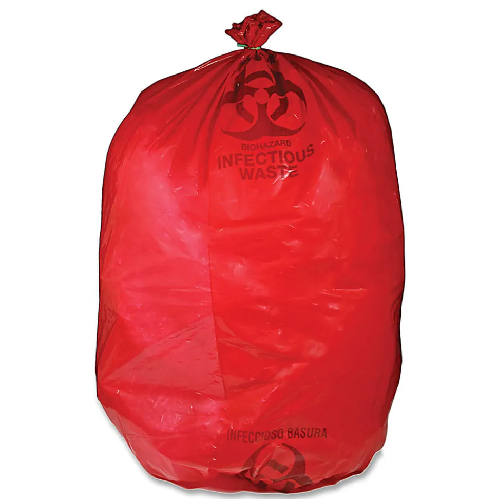 Unimed Red Biohazard Waste Bags, 30-33 Gallons, Box Of 50