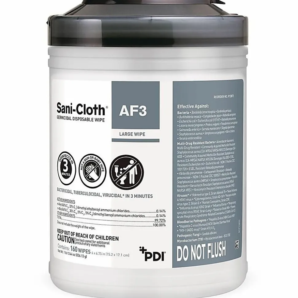 Unimed Sani-Cloth Alcohol-Free Germicidal Wipes, 6" x 6 3/4", Tub Of 160