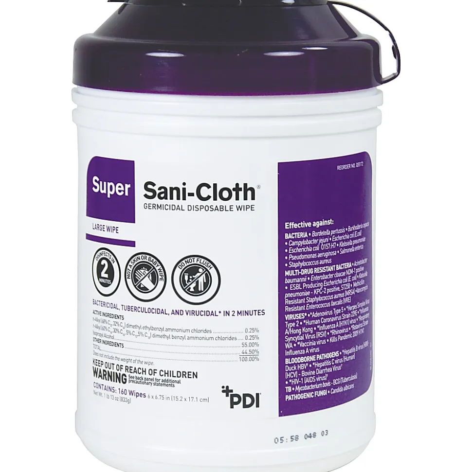 Unimed Super Sani-Cloth Germicidal Wipes, 6" x 6-3/4", Tub Of 160 Wipes