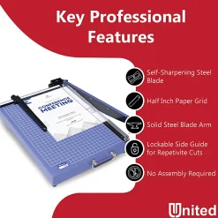 United Commercial Guillotine Paper Trimmer, 15”, Blue