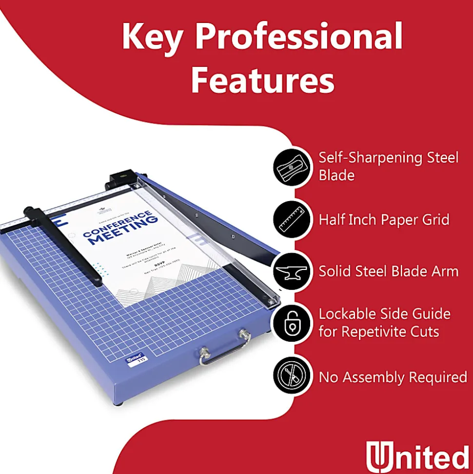 United Commercial Guillotine Paper Trimmer, 15”, Blue