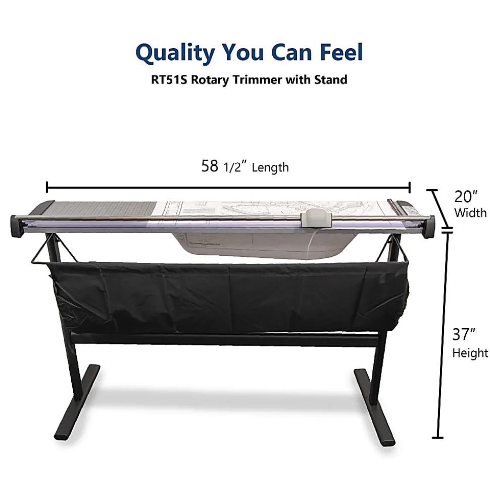 United Commercial Rotary Paper Trimmer With Stand And Fabric Catch Tray, 51”, Silver