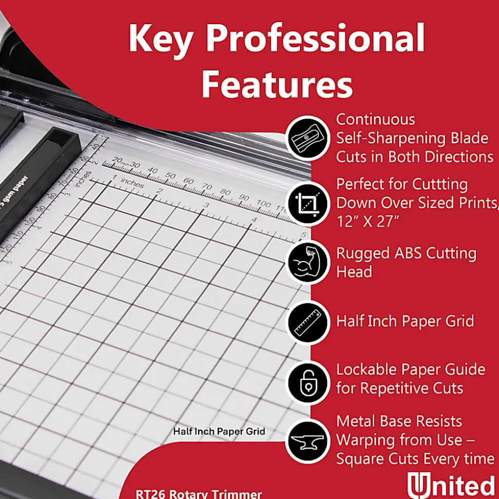United Commercial Rotary Paper Trimmer, 26”, Silver