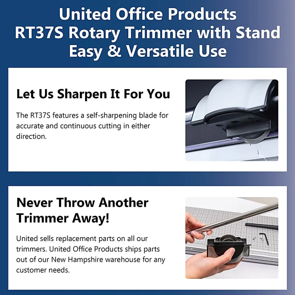 United Commercial Rotary Paper Trimmer With Stand And Fabric Catch Tray, 38”, Silver