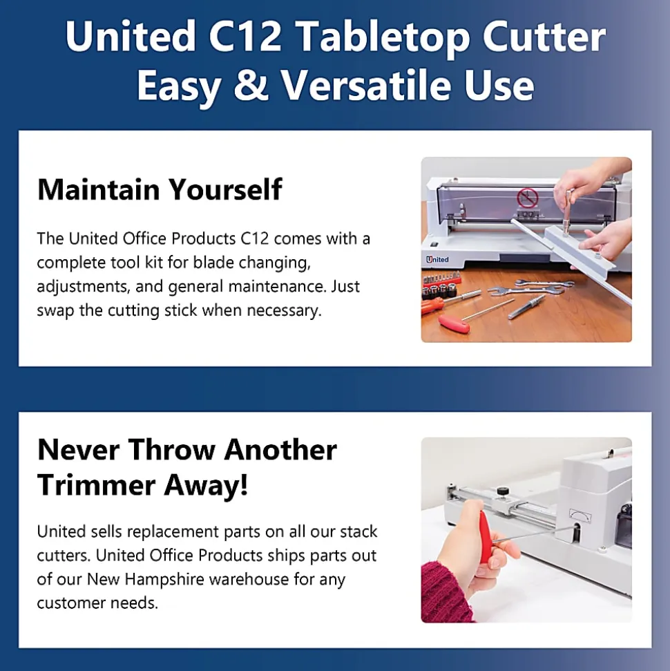 United C12 Tabletop Guillotine Paper Cutter With LED Laser Cut Line, 14.5”, Gray