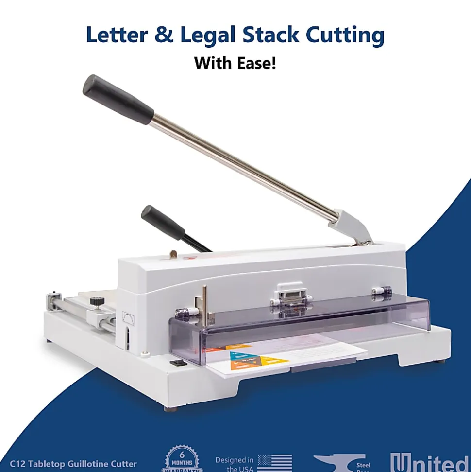 United C12 Tabletop Guillotine Paper Cutter With LED Laser Cut Line, 14.5”, Gray