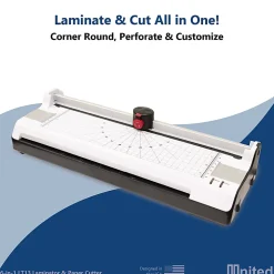 United LT13 6-In-1 Thermal & Cold Laminator With Paper Trimmer And Corner Rounder, 13"W, White/Black